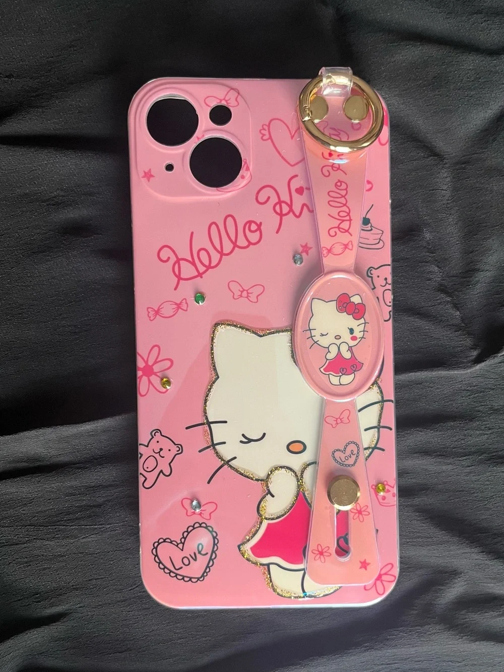 Hello Kitty Pink Phone Case with Keychain for iPhones 13-15